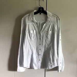 Express Button Down - light blue w/ silver thread